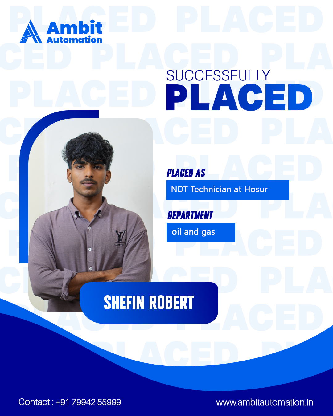 Shefin Robert, Oil and Gas Course graduate, Ambit Automation Kochi