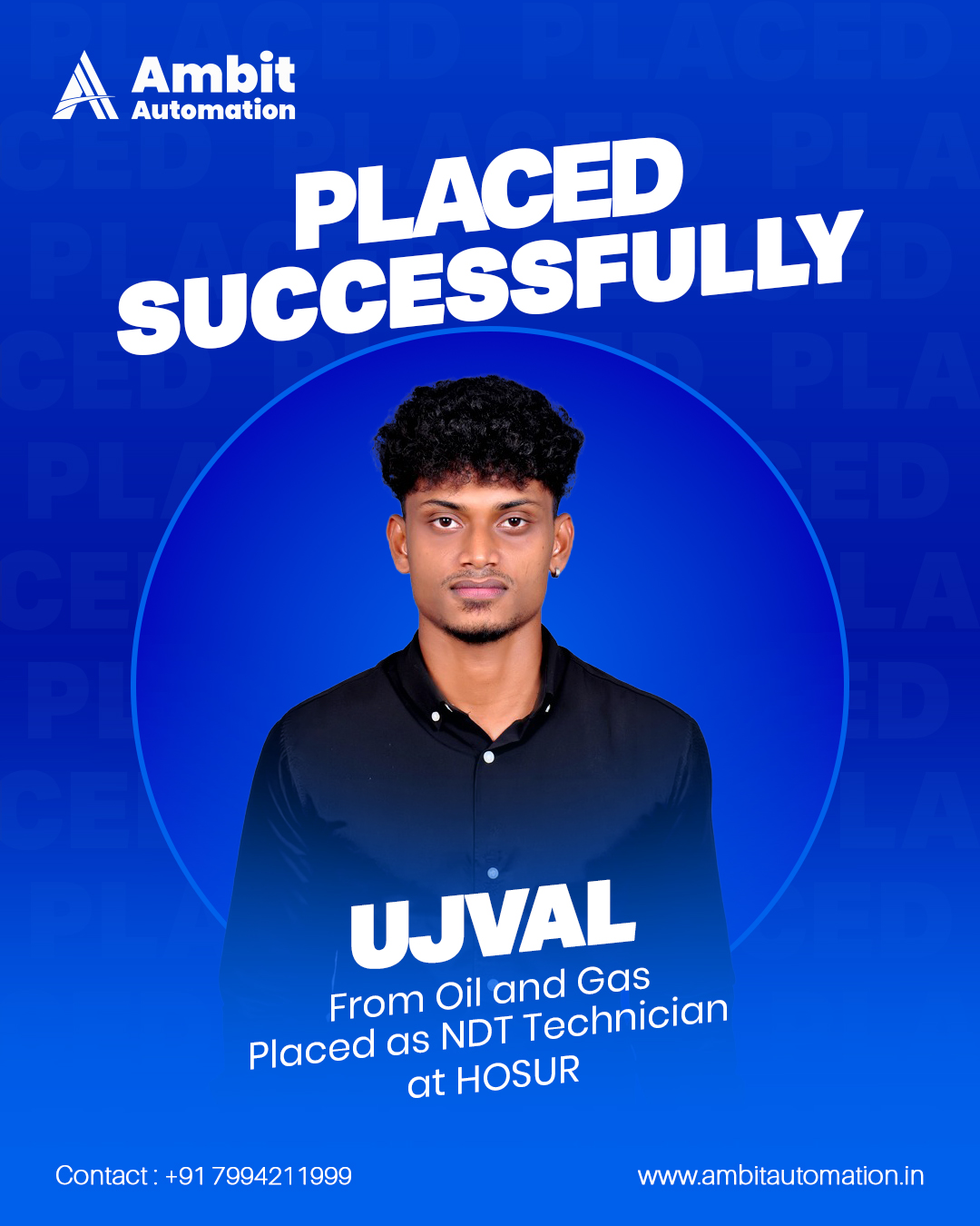 Ujval, Oil and Gas Course graduate, Ambit Automation Kochi